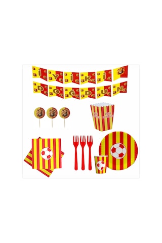 Taraftar Galatasaray Banner, 8 Tabak, 8 Bardak, 8 Mısır Kutusu, 10 Peçete, 10 Çatal, 10 Kürdan