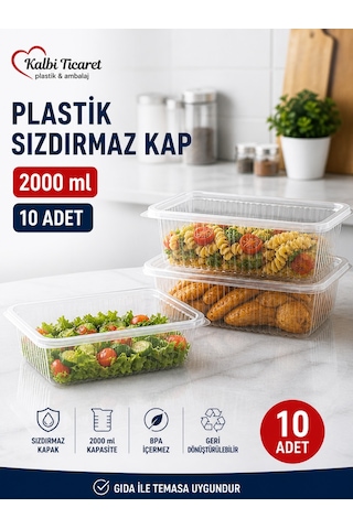 Plastik Saklama Kabı 2000 Gr 10 Adet Plastik Kapaklı Kase Sızdırmaz Kap Şeffaf Kullan At Kase