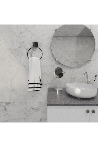 Decorev Yapışkanlı Lüks Banyo Havluluk Askılığı Yuvarlak Siyah Metal Paslanmaz Havluluk Siyah