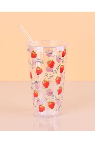 Desenli Plastik Pipetli Bardak 16 Cm 1 Adet Royaleks-enf-040