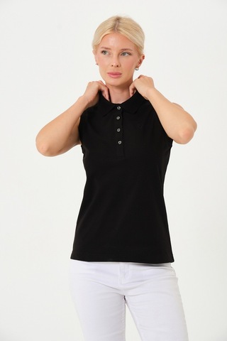 Kadın Regular Fit Kolsuz Polo SIYAH