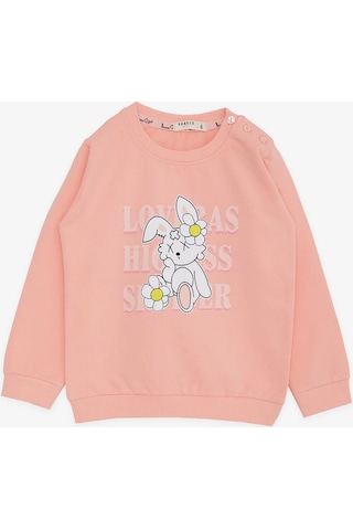Breeze Kız Çocuk Sweatshirt Tavşancık Baskılı 1.5-5 Yaş, Somon-somon Somon