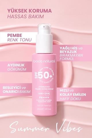 Bade Natural Aydınlatıcı Pembe Güneş Koruyucu Krem 50 Spf 30 Ml
