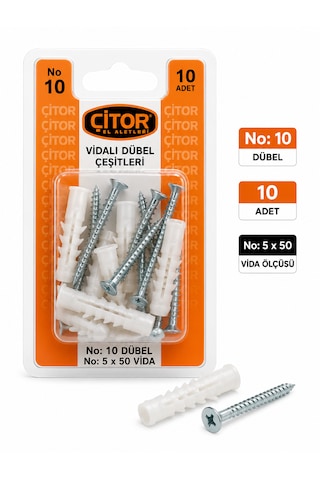 No:10 Vidalı Dübel Seti 5x50 Vida Dahil 10 Adet