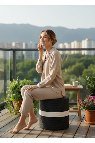 Natureline Jüt Puf Spa Pufu Antre Puf Makyaj Masası Ve Yatak Odası Banyo Pufu Teras Veranda Ve Balkon Uyumlu Hasır D Diğer