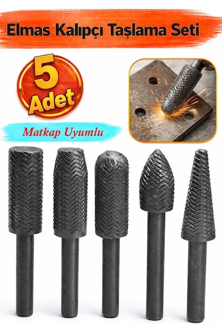 Freze Uç Törpü 5 Parça Kalıpçı Taşlama Seti Metal Demir Oyma Ve Zımparalama Ucu, Matkap Uyumlu