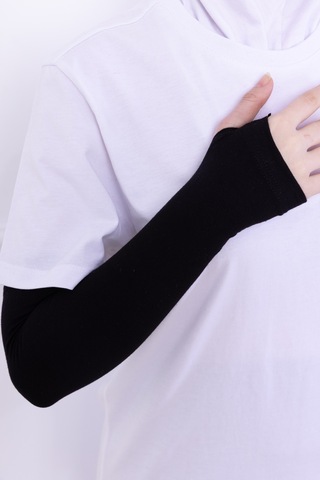 Parmak Geçmeli Likralı Kolluk Siyah - Kadın Tesettür Düz Namaz Kolluğu 1 Çift Viskon Hijab Siyah