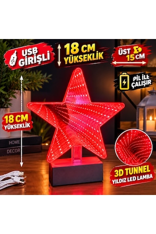 Yılbaşına Özel Kırmızı Yıldız Led Işık 3d Star Led Light Tunnel Lamp Yılbaşı Işıkları Noel Işıkları Diğer