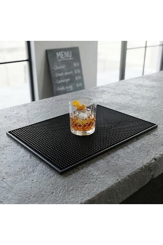 Lüx Bar Matı 43x28 Cm Kaymaz Siyah Kauçuk Bar Ve Bulaşık Matı - Dayanıklı Dökülme Ve Servis Matı 450 Gr Bar Diğer
