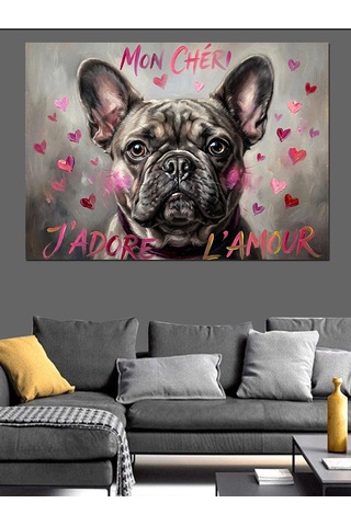 Kalpli Fransız Bulldog Köpeği Portresi Dekoratif Kanvas - Mdf Ahşap Tablo