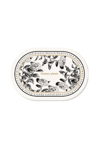 Siyah Beyaz Desen Oval Deri Masa Kase Mat Bardak Altlığı 004 Beyaz - Siyah