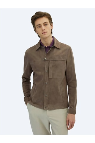 Vizon Regular Fit Gömlek Yaka Smart Casual Deri Mont Vizon