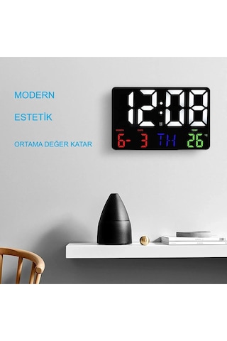 Dijital Duvar Saati Hd Led Ekran Tarih Gün Sıcaklık Alarm Usb Dekoratif 25x16cm Siyah