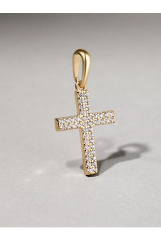 Gold Plaza Jewelry Taşlı Haç Kolye Ucu, 925 Ayar Gümüş, Zincirle Birlikte 179017215 Altın Rengi