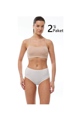 Malabadi 1030 2'li Paket Kadın Modal Yüksek Bel Battal Slip & Külot Ekru