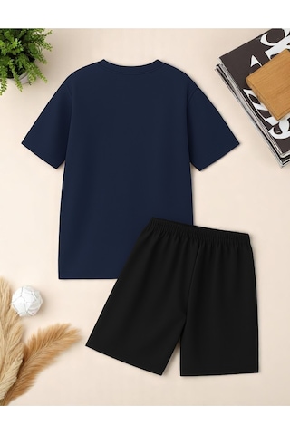 Uyguntarz Unisex Brooklyn Baskılı Tasarım Şort Takım Lacivert
