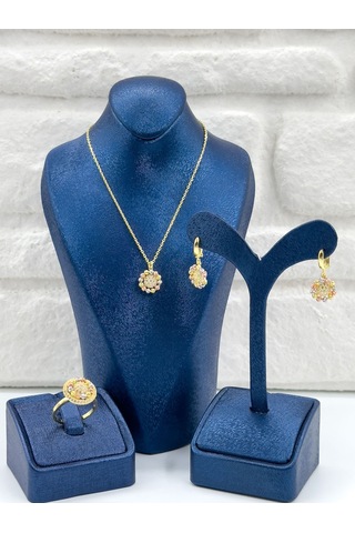 Üç Renkli Dorika Kadın Gümüş Set Takımı - Kolye Seti Gümüş