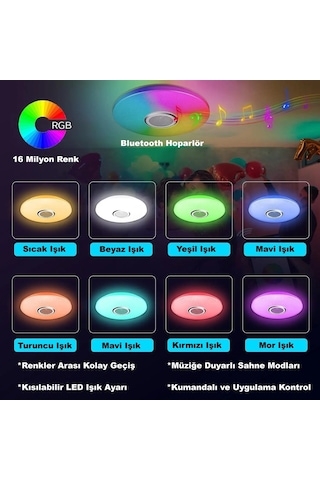 Hymark Akıllı Tavan Smart Life Rgb Led Lamba Bluetooth Müzik 60w 220v Dekoratif Aydınlatma Çok Renkli