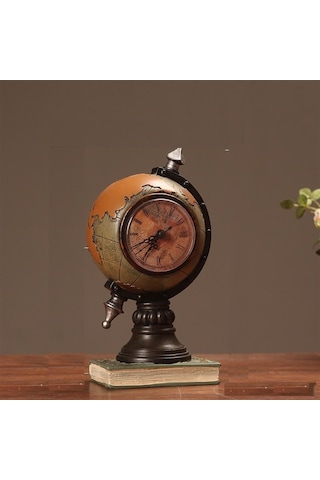 Dünya Küre Masa Saati Dekoratif Biblo M1765