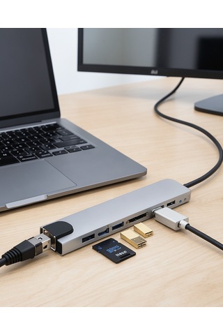 8 Port Type-c Hub Usb Hdmı Rj45 Sd Tf Kart Okuyucu Standart