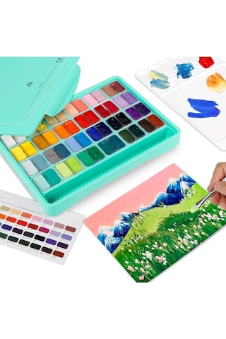 Hımı Twin Cup Gouache Set 48 Renk X 12 Gr Guaj Boya + 3 Fırça Green Case Karışık Renkli