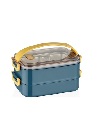 Vagonlife Bento Lunch Box Sefer Tası 2 Kat Taşıma Kulplu Çelik Ff367 Pudra