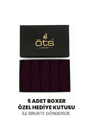 JUST INNER Öts Premium Erkek 5 Li Modal Boxer Modal Hediye Kutulu Ultra Yumuşak Modal Kumaş Esnek Kalıp Ve Kaliteli Esnek Ve Konfor Bordo
