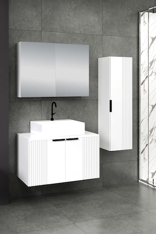 %100 Mdf 80 Cm Chester Banyo Dolabı + 30 Cm Boy Dolabı Beyaz