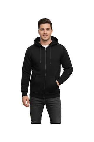 Dynamo Erkek Büyük Beden Kapüşonlu Fermuarlı Sweatshirt 6549 Bgl-st05012 Siyah