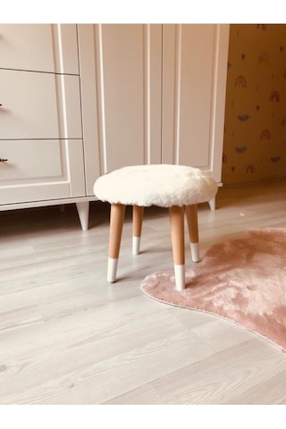 Webpanya Çocuk Odası Beyaz Peluş Çocuk Taburesi Çocuk Çalışma Masası Taburesi Sandalyesi Beyaz