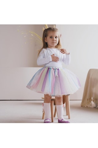 Linola Baby Kids Renkli Sim Baskılı Çocuk Eteği Çok Renkli