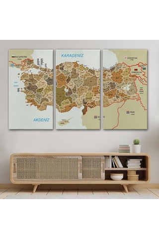 Harita Sepeti Türkiye Haritası Kanvas Tablo İl Ve İlçeli Ayrıntılı Eğitici Komşulu Dekoratif Tablo 3020-150x85