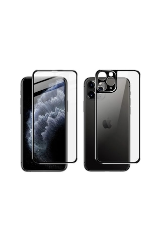 iPhone Uyumlu 11 Pro Metal Çerçeve Ön Arka 3d Full Tempered Cam Koruyucu-1852
