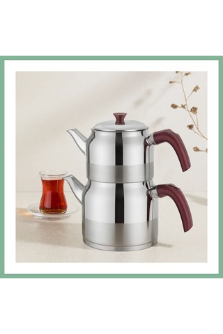 Bşkvirgo Çelik Çaydanlık Seti Aile Boy 1.5l + 3l Kendinden Süzgeçli Bsk2026 Çok Renkli