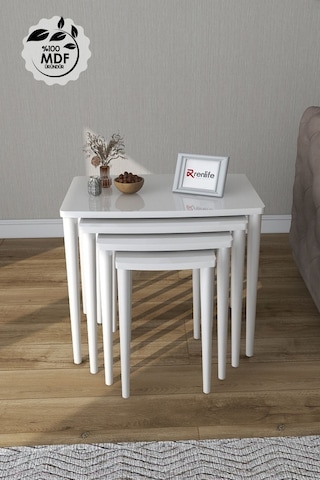 Renlife 4 Lü Ahşap Zigon Sehpa Takımı Beyaz Lake Boyalı Beyaz Beyaz Ayaklı Boyalı