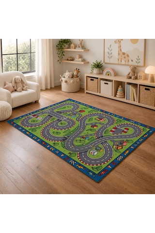 Kartela Halı Yarış Arabası Kaymaz Taban Çocuk Oyun Halısı - 60 x 90 CM