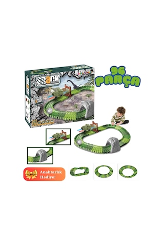 Dinozor Trucks 96 Parça Raylı Pist - Raylı Araç Oyuncak - Tren Oyuncak - Renkli Araç Yolu - Dino Tru