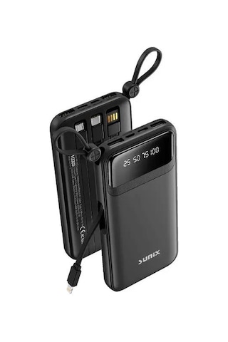 Sunix Pb 120 10.000 Mah Dijital Göstergeli Kendinden Kablolu Powerbank Siyah