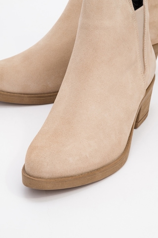 Luvishoes Luvi Shoes Dovena Bej Süet Hakiki Deri Lastikli Kadın Topuklu Bot Bej Süet