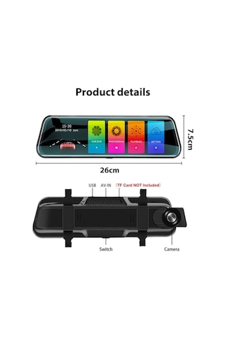 Tongxida 10 Hd 1080p Çift Lens Ters Kamera, Gece Görüşü Ve Arka Kamera