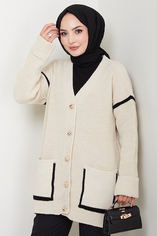 İlge Düğmeli Triko Hırka 1597 - Bej Bej