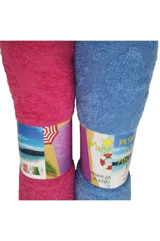 Plaj Havlusu Peşkır Zaplazu Kadın & Erkek İkili Set Fuşya - Mavi