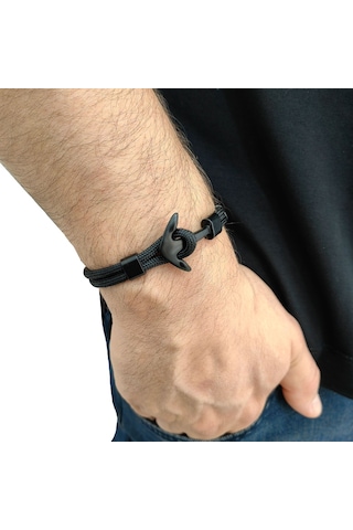 Ehediye Chavin Siyah Paracord Ip Çapa Erkek Çelik Bileklik Dt36Sy Siyah