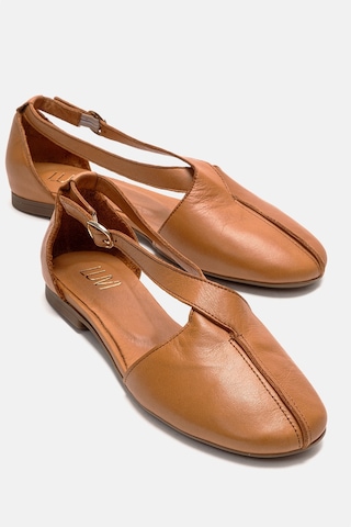 Luvishoes Fable Taba Cilt Hakiki Deri Yanları Açık Kadın Babet Ayakkabı