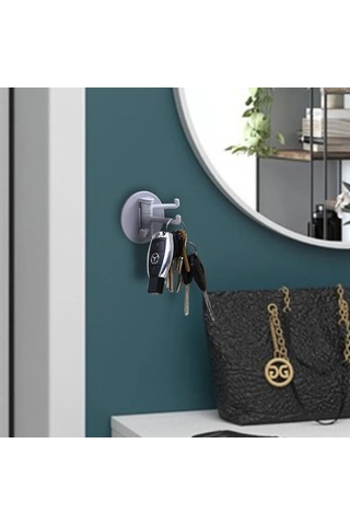 Geeksen Banyo/ Mutfak Çift Kanca Döner Plastik Askı, Zımba Olmadan Otomatik Yapıştırıcı, Esnek Montajlı, Ev Organizasyonu Gereci Gri - Yeşil