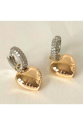 Balon Kalpli Zirkon Gold-silver Küpe Gold