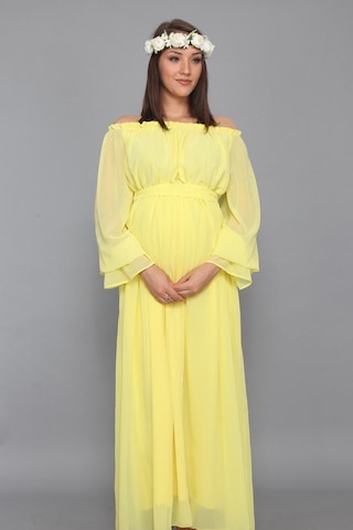 Modalabio Moda Labio - Babyshower Dökümlü Hamile Elbisesi Sarı