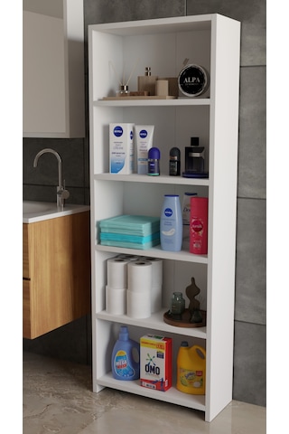 Banyo Çamaşır Dolabı 5 Raflı 150 Cm Çok Amaçlı Saklama Ve Düzenleyici Raf Beyaz