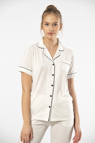Türen 3368 Kadın Kısa Kollu Gömlek Yaka Pijama Takım-ekru Ekru