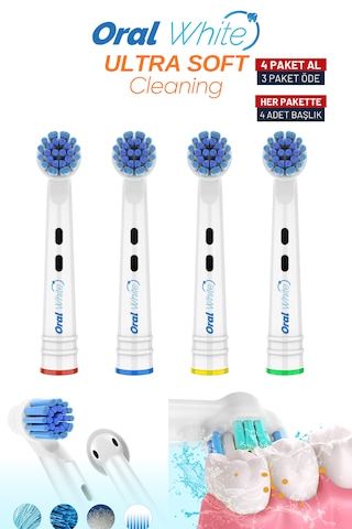 Oral White Ultra Soft Cleaning Dönen Başlıklı Ultra Yumuşak 4 Adet Yedek Başlık